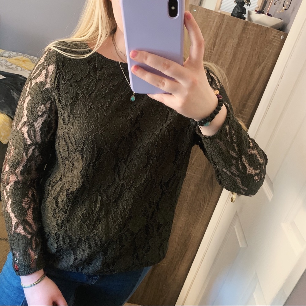 H&M green lace long sleeve sweater